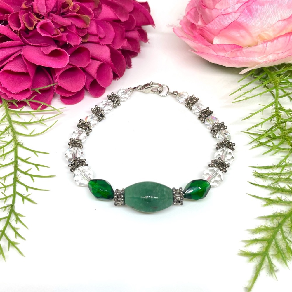 NEW⚜️Real Jade & Aurora Borealis Crystal Bracelet